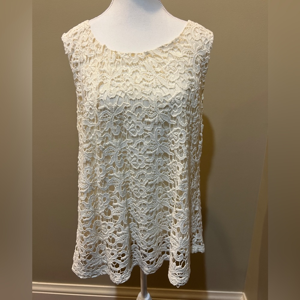 Lucky Brand Cream Lace Sleeveless Blouse